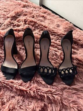 SCHUTZ Black Suede Open-Toe Ankle Strap Heels